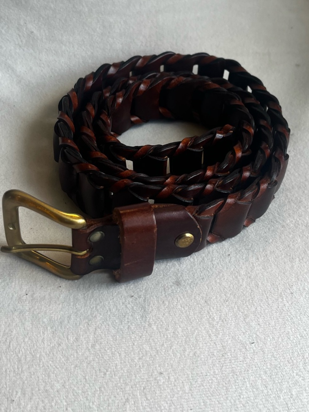 Italian‎ Belt Full Grain Leather Saddle Brown Leather Link Vintage Brass Buckle